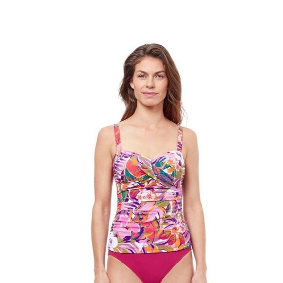 Profile By Gottex Women's Tropikaia D Cup V Neck Tankini Swim Top, NWT, Size 38D - Picture 1 of 15